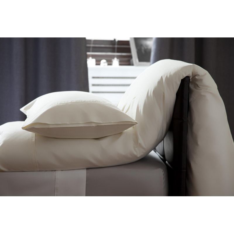 500 TC Premium Polycotton Cotton Blend Solid Colour Duvet Cover Set with Pillowcases Included, Ivory