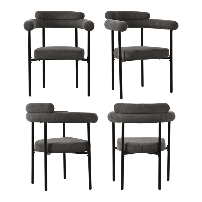 Dining Chairs Set Of Upholstered Armchairs, Grey, 4