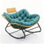 Chaise berçante en osier 39,37 "avec coussin en coton épais et appui-tête en rotin-200166483