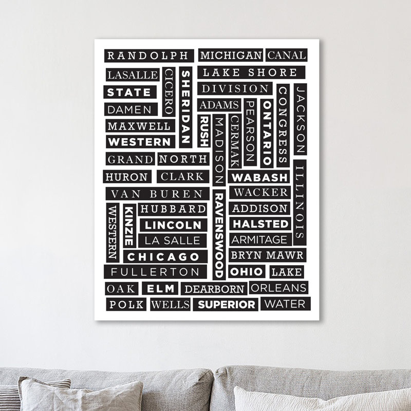 « chicago streeting » par kent youngstrom, art textuel sur toile tendue, H 15 po x l 12 po x P 1,5 po