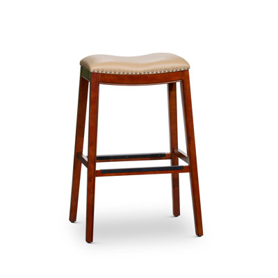 Bar Stool With Saddle Leather Seat, Durable And Comfortable For Kitchen Or Bar