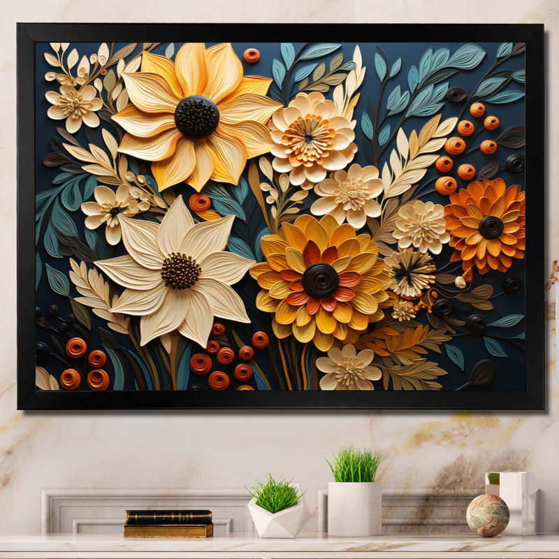 Abstract Sunflowers Symphony - Sunflowers Canvas Prints, Black Single Picture Framed, 34" H x 44" W x 1.5" D