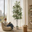 Arbre à olives artificiel de 82 po de hauteur, 7 pi, olivier artificiel réaliste avec des feuilles denses et un tronc naturel, arbre de sol en pot sans entretien pour la décoration de coin de bureau à domicile (sans panier tissé à la main)-407354928