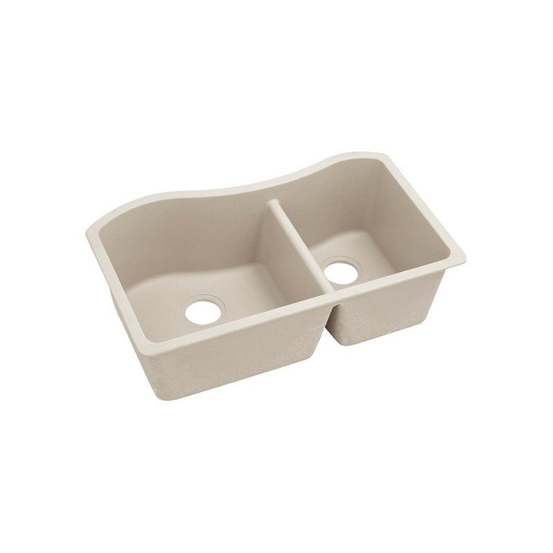 Quartz Classic 32-1/2" x 20" x 10" Double Basin Undermount Kitchen Sink, Bisque