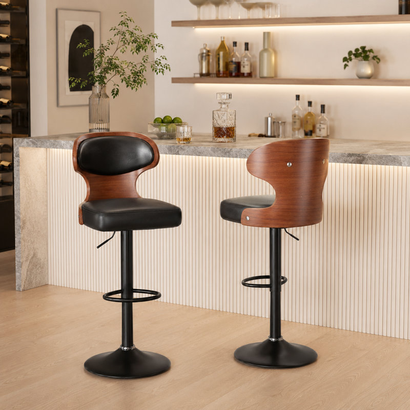 Bentwood Adjustable Height Swivel Bar Stool, Black