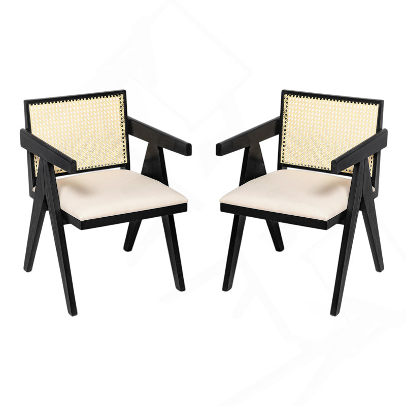 Chaises de salle à manger Chandigarh, chaises de cuisine rembourrées Cane, Noir
