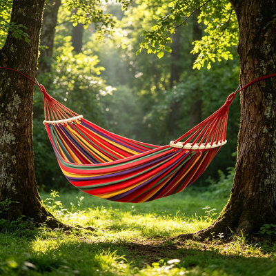 Grey Upgraded 320G Thick Canvas Camping Hammock, 550Lb Capacity With Anti-Roll Beam & Sturdy Metal Knot For Outdoor & Backyard Use