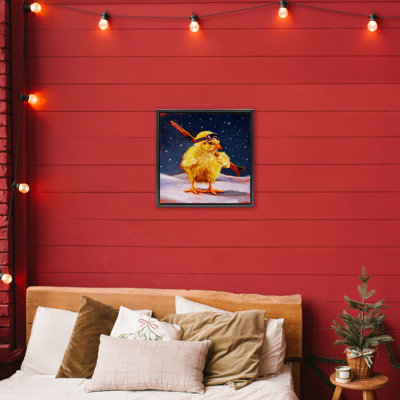 Chick With Sticks Skiing Floating Frame, design by Lucia Heffernan