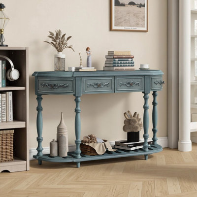 52" Modern Curved Console Table with 4 Drawers & Shelf for Hallway