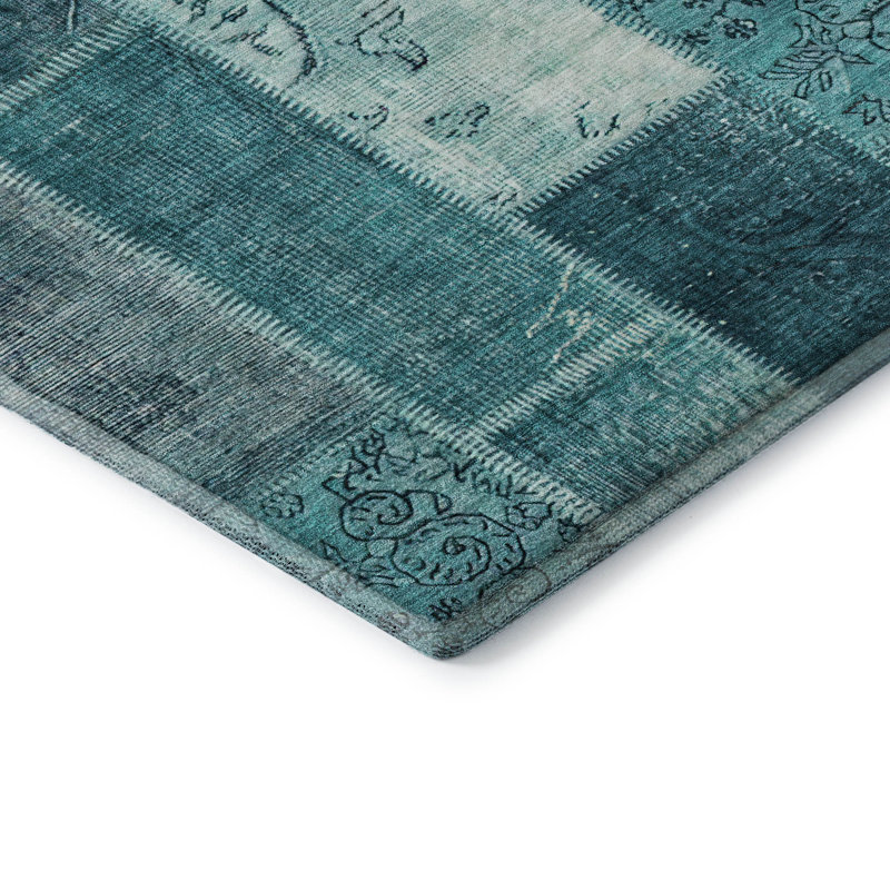 Tapis bleu sarcelle lavable à la machine Premium Cerrito, Rectangle 5 pi x 7 pi 6 po
