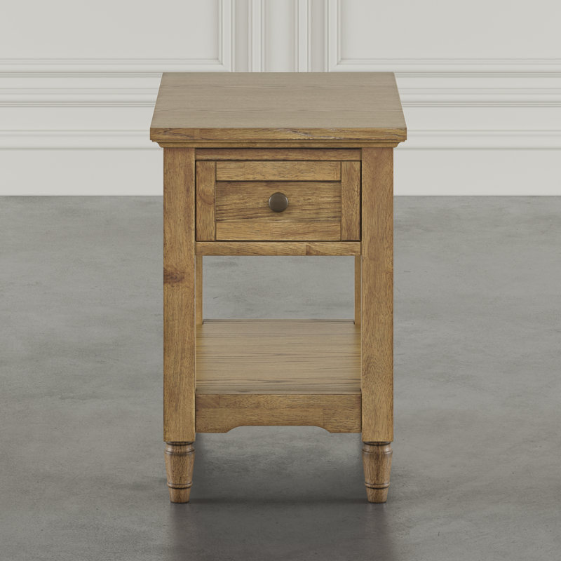 Grishe Modern Transitional Chairside End Table with Drawer and Storage Shelf - Light Brown, Brown Wood