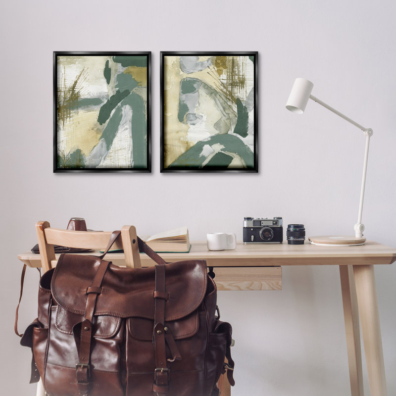  «Rustic Abstraction in Neutrals», ensemble de 2 toiles flottantes encadrées par Vanna Lam, H 21 po x l 17 po