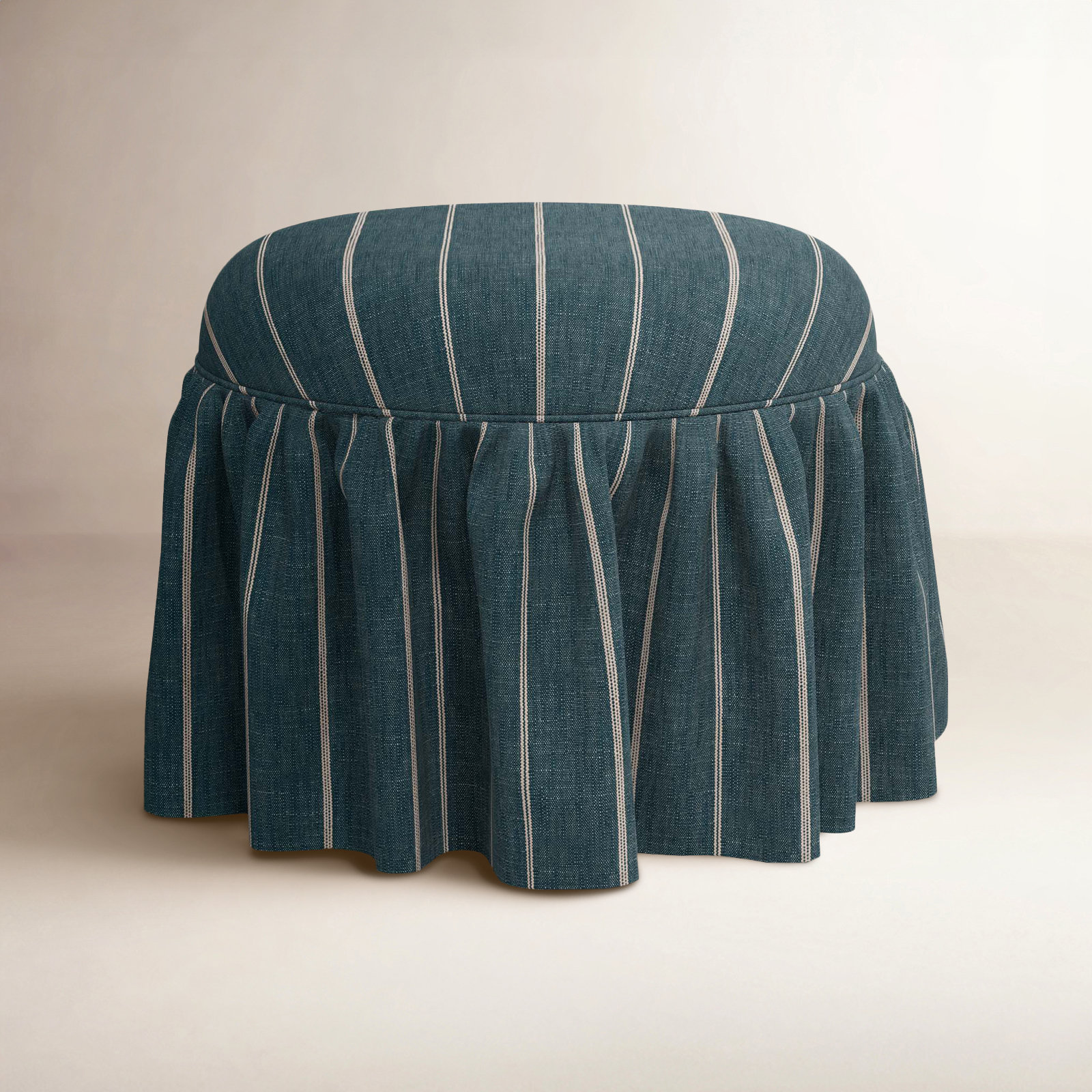 Jebb Upholstered Ottoman, Fritz Indigo Stripe