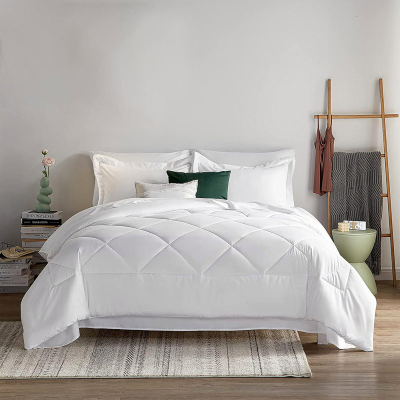 5-Piece Comforter Set, Microfiber, All Season Bed in a Bag – White, Twin, Twin Comforter + 4 Additional Pieces, White