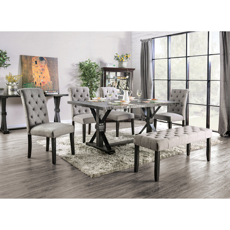6 - Person Trestle Dining Set, Light Grey, Light Grey
