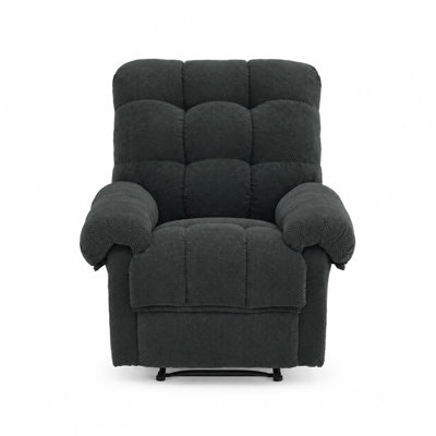 Overstuffed Fabric Manual Recliner Chair with Foam Padding, Padded Armrests and Footrest, Metal Frame, Lumbar and Neck Support for Living Room, Reading or Home Office - Dark Gray