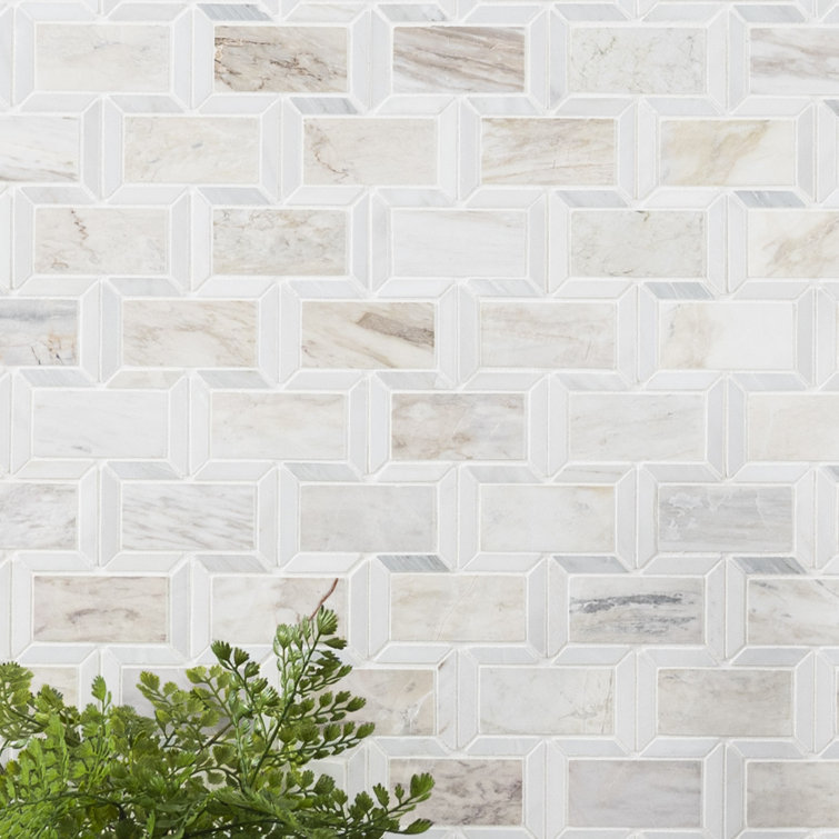 Angora Framework 13.75" x 12.25" Polished Marble Subway Mosaic Floor and Wall Tile