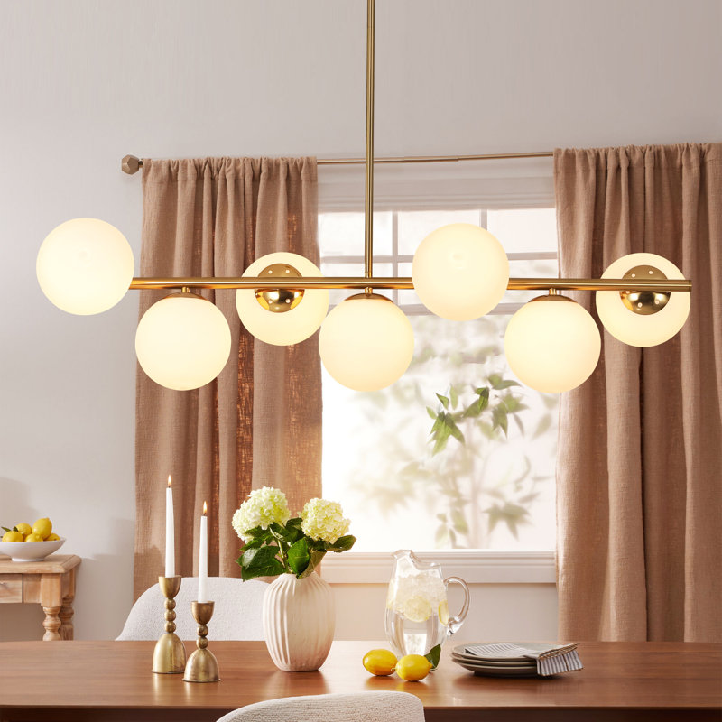  Luminaire suspendu linéaire pour îlot de cuisine 7 lumières LineGlow, Doré