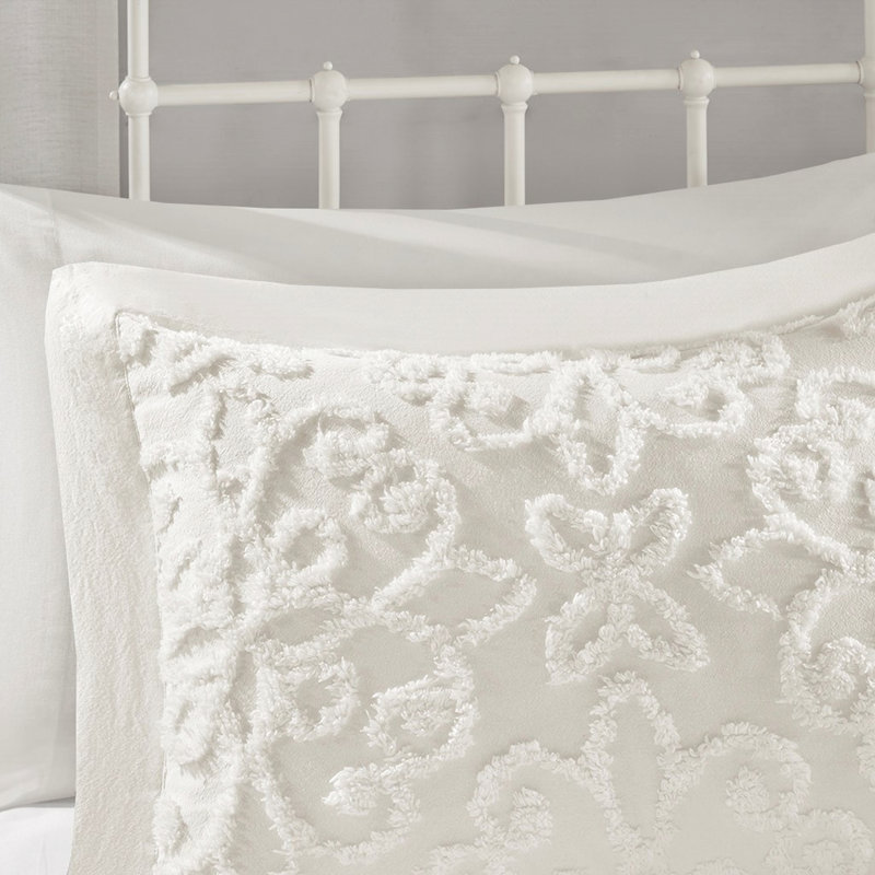 Couvre-lit en coton chenille - double / grand, 3 pièces, avec 2 taies décoratives, pour une pièce de chambre élégante, reposant