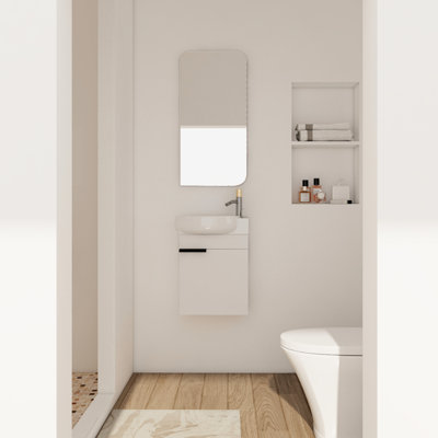 Petit meuble-lavabo avec lavabo, 16 po, portes à fermeture en douceur, fabrication murale 16 po, système de porte à fermeture, salles de bain modernes