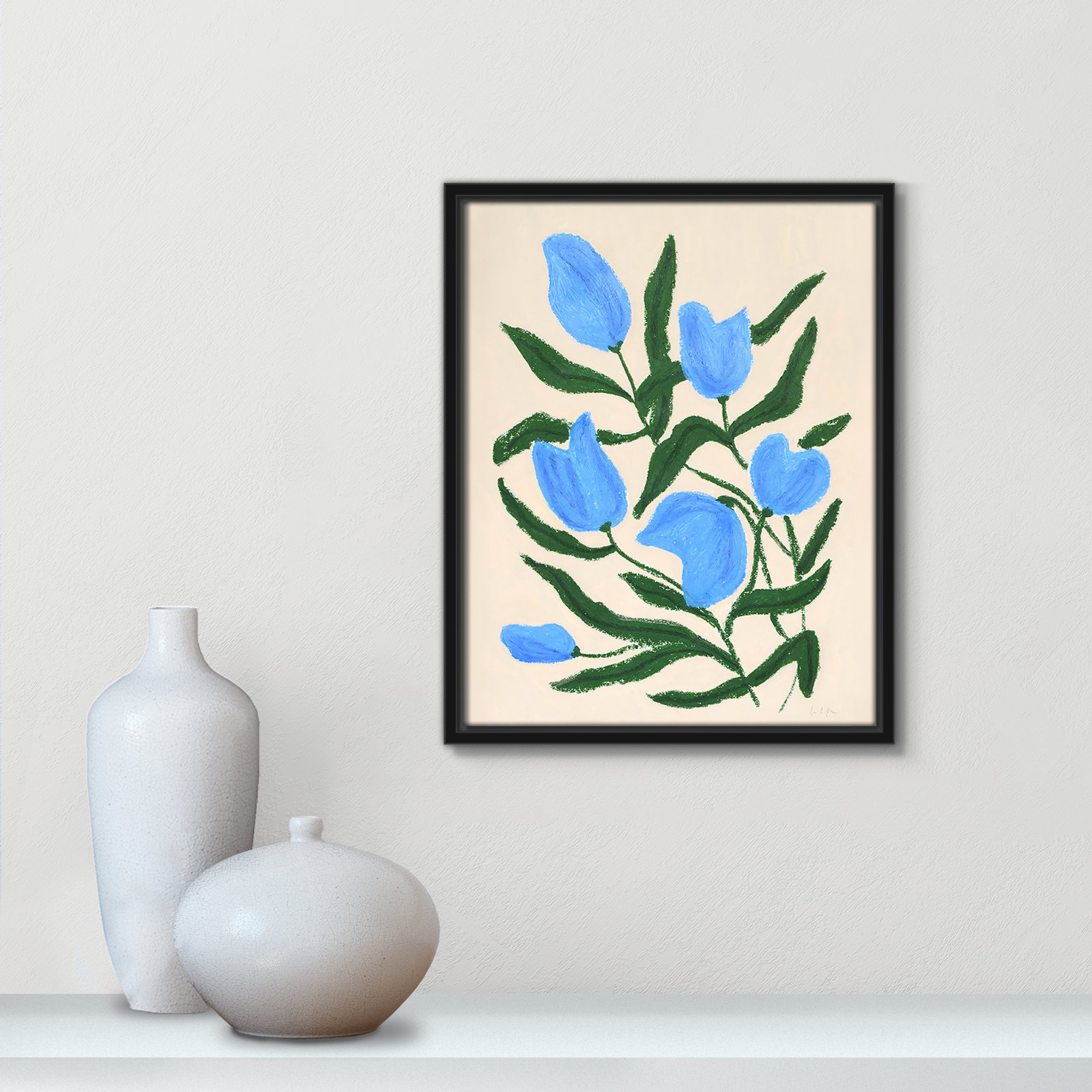 Blue Tulips Print by Camilla Bergqvist, Black, 15.5" H x 12.5" W