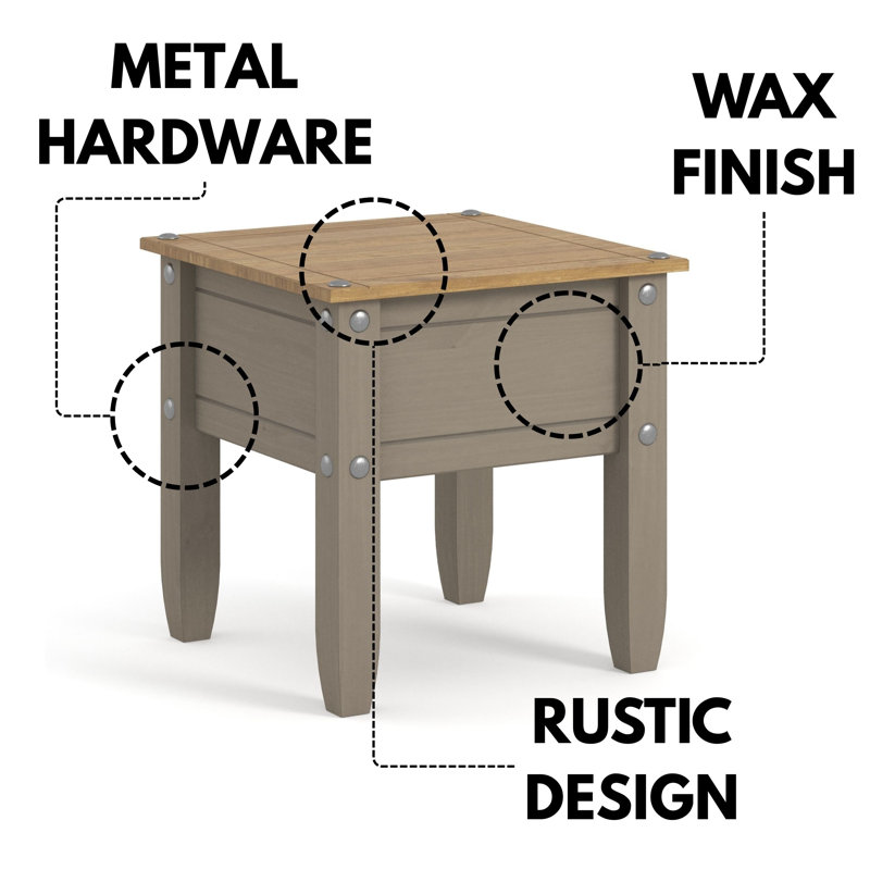 Hughestown Side Lamp Table, Solid Pine, Wax Finish, Corona design, Grey