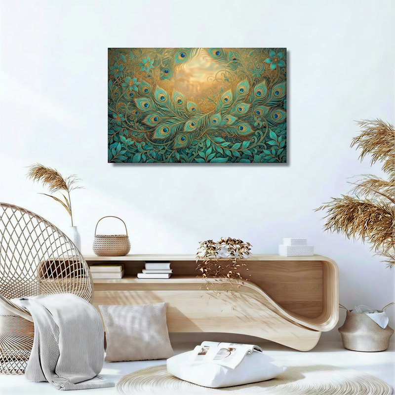 Ensemble de 1 tableau sur toile à motifs de plumes de paon, 32"H x 48"W, Wrapped Canvas