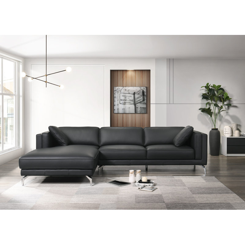 Upholstered L-Shaped Sectional, Black , Right Hand Facing