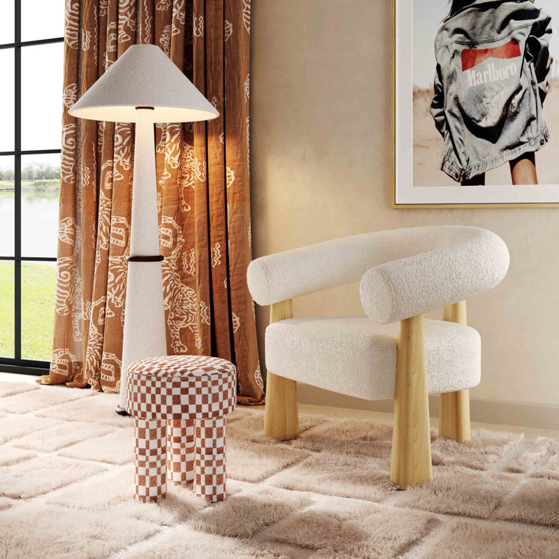 Upholstered Armchair, Cream, Natural Wood