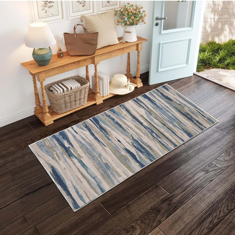 2'x4' Runner Rug Non Slip Washable Abstract Boho Blue Throw Carpet Runner Rugs Kitchen Mats
