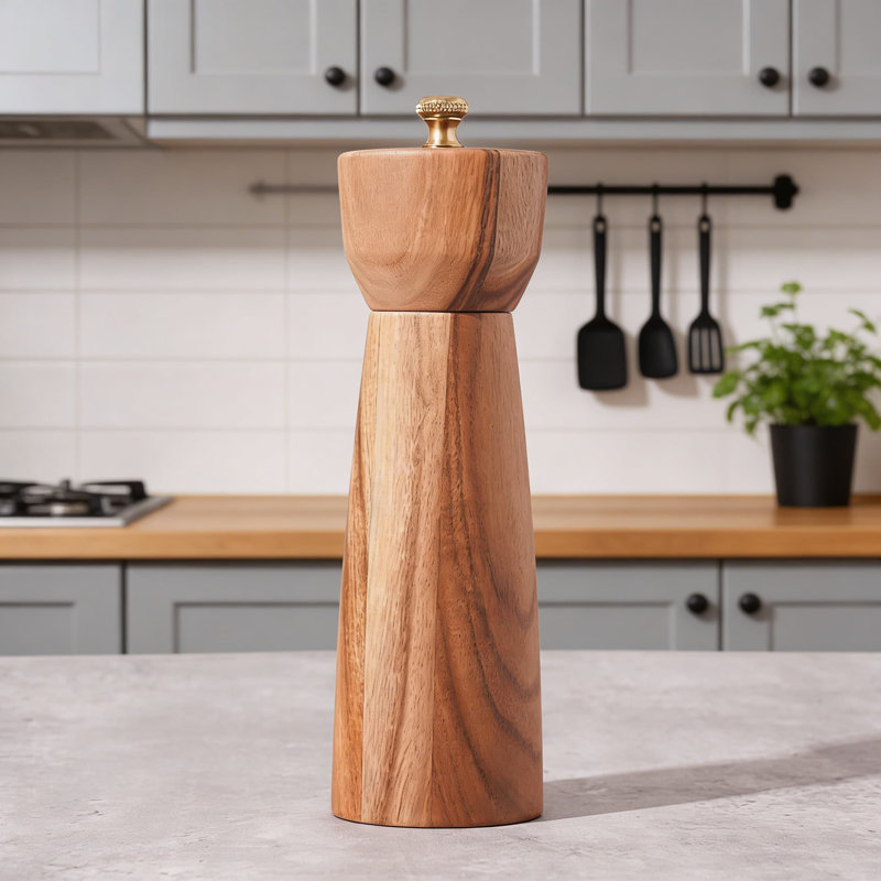 Moulin à poivre en bois d'acacia de qualité supérieure avec moulin réglable en acier inoxydable, moulin à épices manuel pour mouture grossière à fine, cuisine de 8 pouces et essentiels de salle à manger