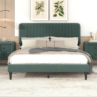 Contemporary Bed Frame-Queen Size Upholstered Platform Bed,No Box Spring Needed, Velvet Fabric -  Everly Quinn, 10E2221D032044FA9CD9660F9FF52B0D