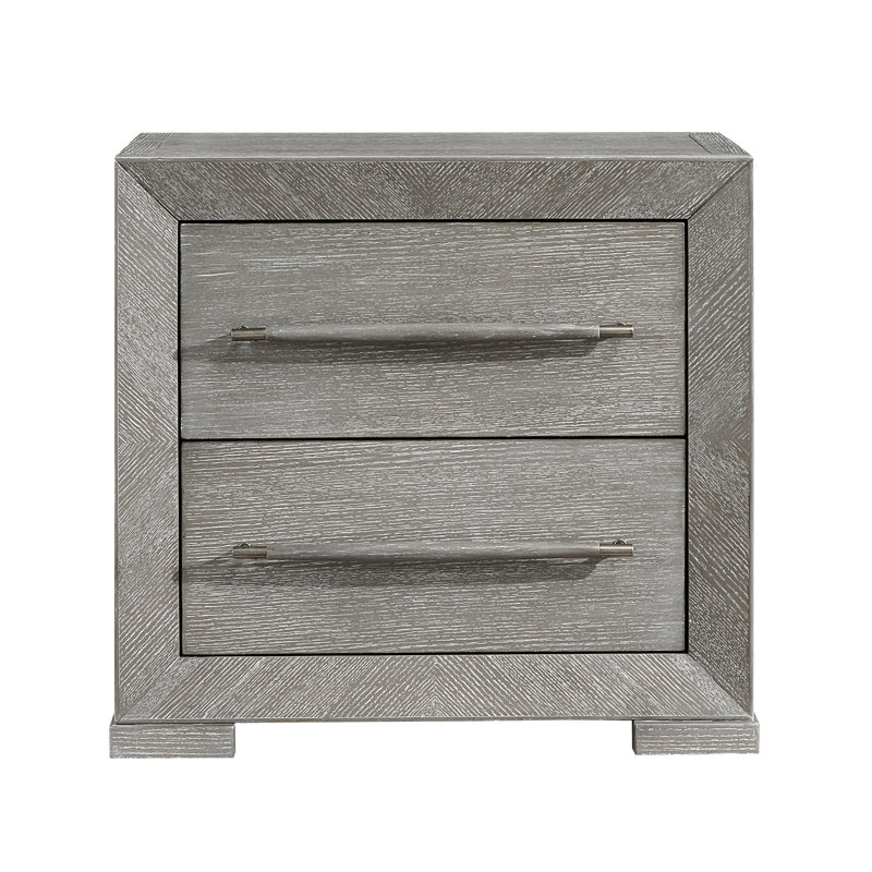 Table de chevet moderne à finition grise pour la chambre à coucher avec 2 tiroirs de rangement et poignées de ton, 17 pouces de large avec une hauteur en bois de 26,5