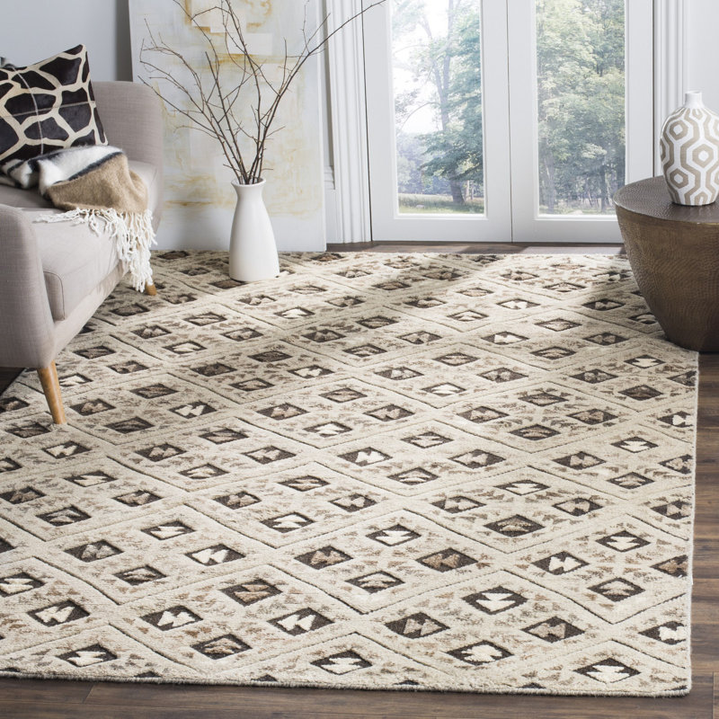 Tapis gris en laine noué à la main, Rectangle 6 pi x 9 pi