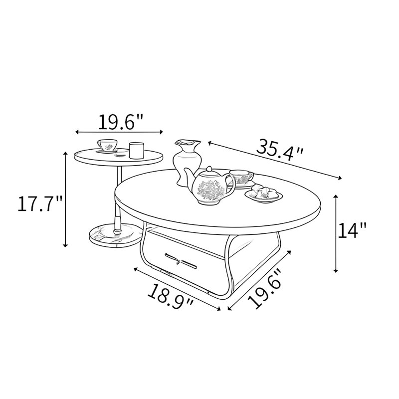 Table basse en bois franc français en acrylique, Brun / Blanc, H 14 po x L 35,4 po x l 35,4 po