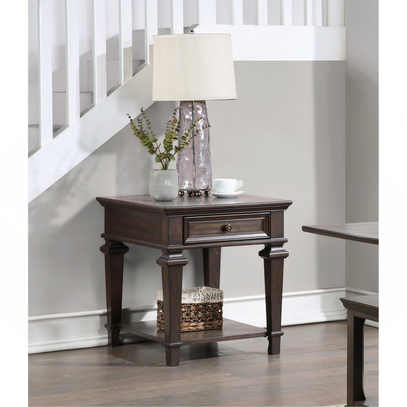 Table de bout, design traditionnel avec tiroir de rangement, fini espresso, meubles de salon 1pc