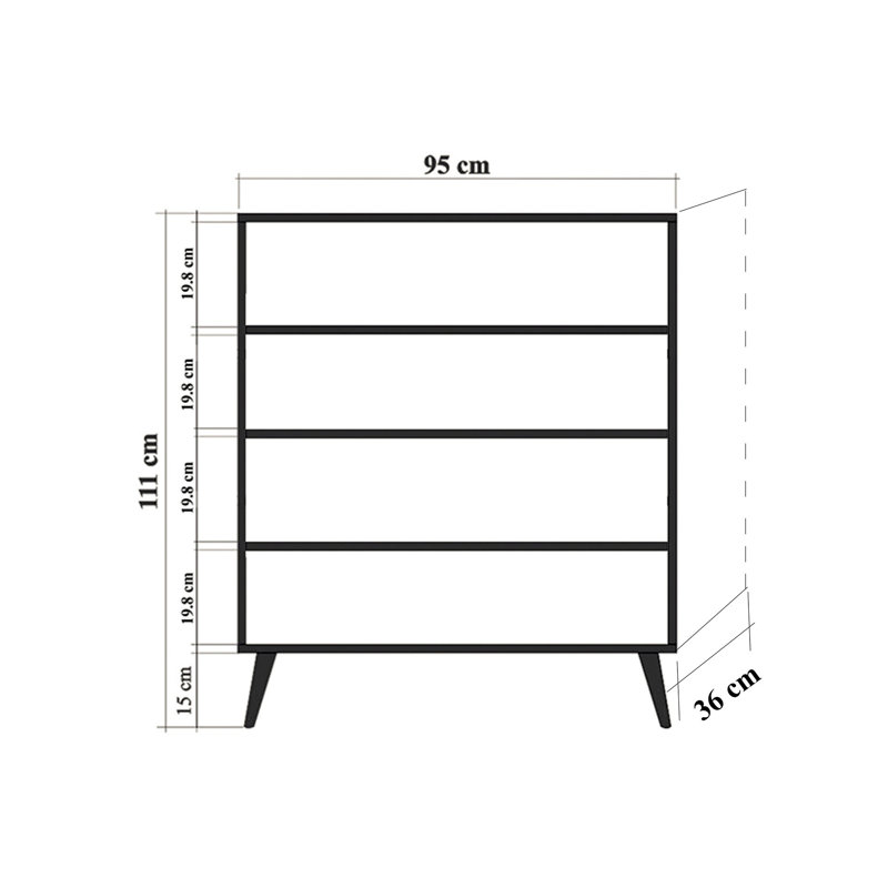 Stylish Multi-Purpose Cabinet, White & Black Geometric Design, 37.4 x 43.7 x 14.2 inches | 100% Melamine Coated Particle Board, 0.7 inches Thick | Hornbeam Legs, Metal & Rope Handles, Wall-Mountable, Ample Storage Space