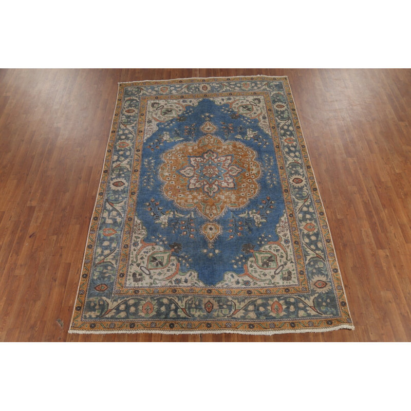 Tapis bleu fait à la main 6 x 9 po
