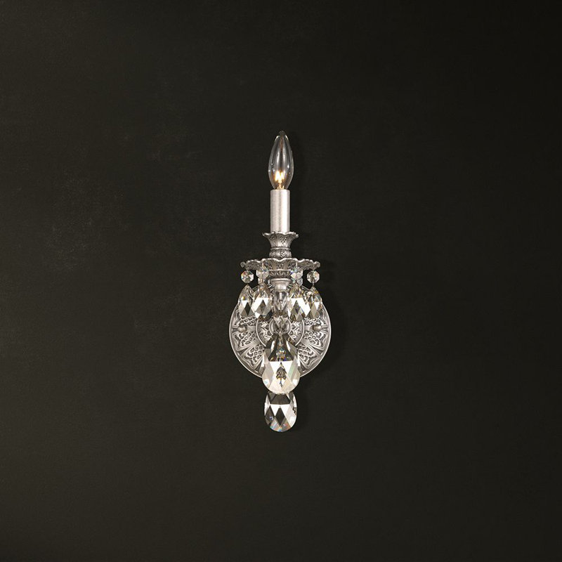Milano Candle Wall Light, Parchment Gold, Silver Shade Crystals From Swarovski