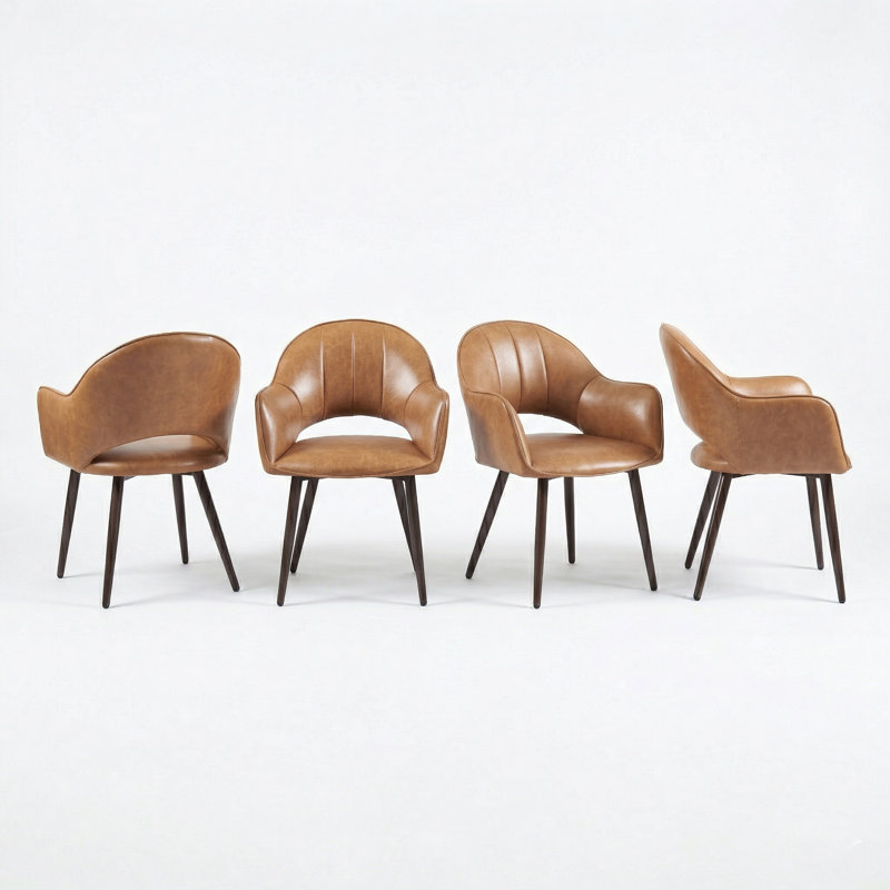 Olivas Mid-Century Modern Faux Leather Dining Chairs with Arms, Upholstered Kitchen & Dining Room Chairs (Set of 4)