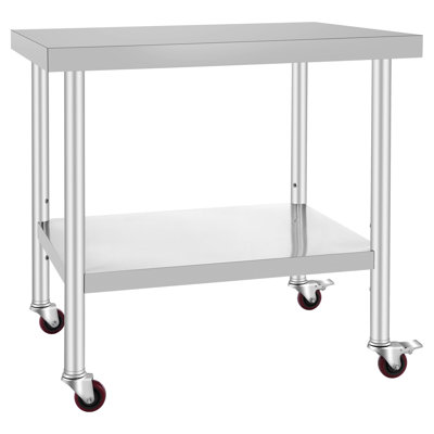 Stainless Steel Work Table 36 x 30 x 34 Inch, 700 LBS Load Capacity with 4 Wheels, 3 Adjustable Height Levels, Heavy-Duty Food Prep Worktable for Commercial Kitchen Restaurant, Silver