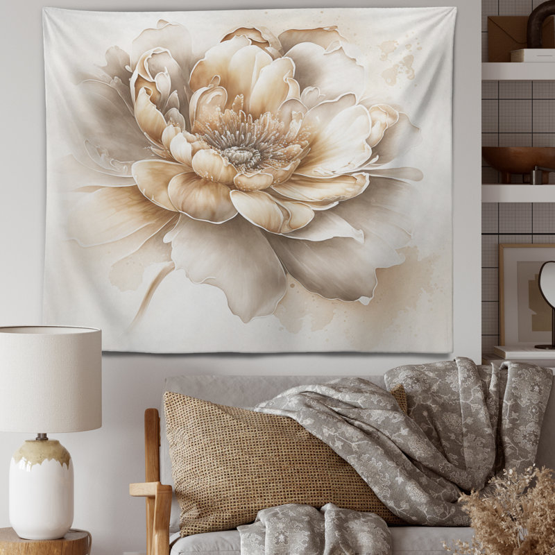 Tapisserie en polyester polyester fleur beige, H 32 po x l 39 po