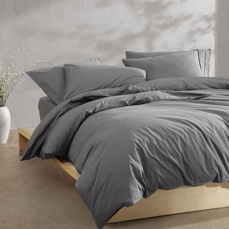 Graphite Gray Queen Cotton Percale Duvet Cover Set