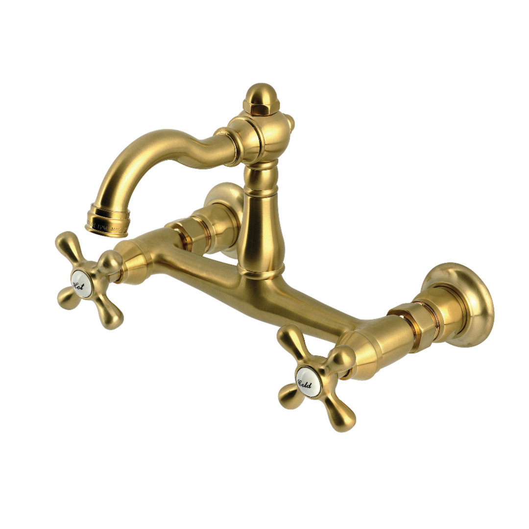 Kingston Brass Vintage Double-Handle 2-Hole Wall-Mount Bridge Kitchen Faucet Kingston Brass