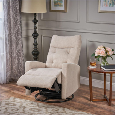 Fauteuil inclinable oscillant et coulissant FlowLuxe contemporain, tissu beige doux pour le salon ou la chambre de bébé