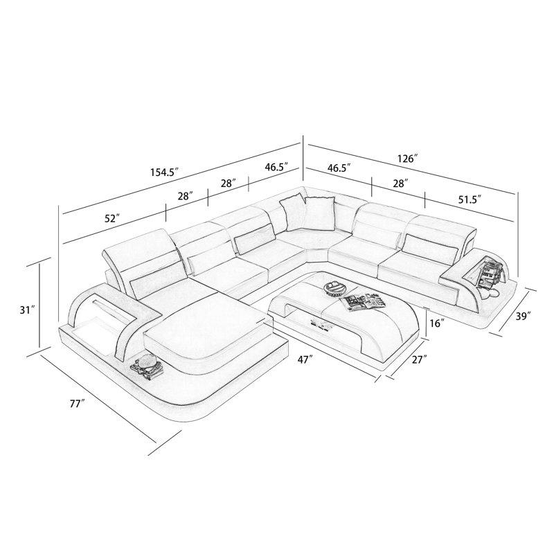 Rhyleigh Upholstered U-Shaped Sectional, Right Hand Facing
