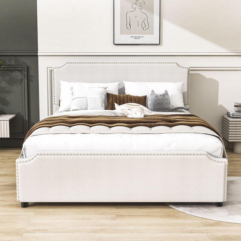 Frozine Queen Storage Platform Bed, Beige