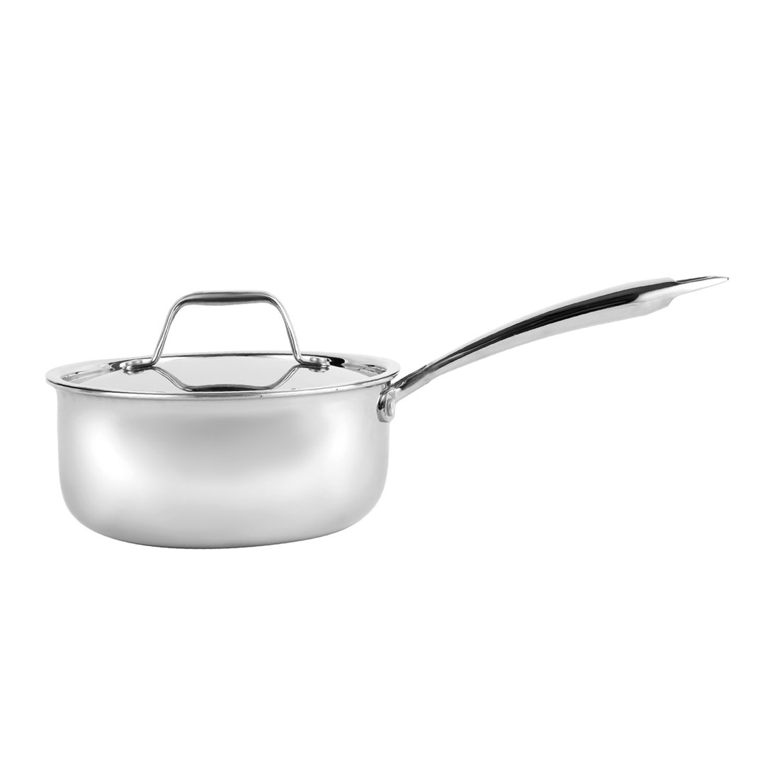 ROYALFORD Stainless Steel Saucepan with Lid, Induction Safe Cooking Multipurpose Sauce Pot Milk Pan Tri-Ply Stainless Steel Heavy Bottom Sauce Pot Coo