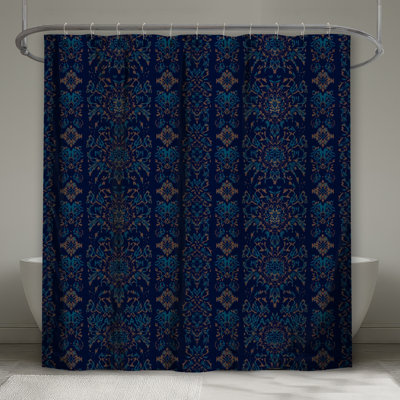 Rideaux de douche damassés à motif floral bleu extra longs