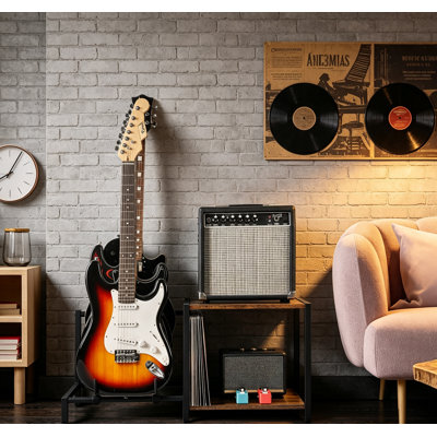 Guitar Stand Floor for 3 Guitars with Amp Stand, Adjustable Holder for Electric Bass